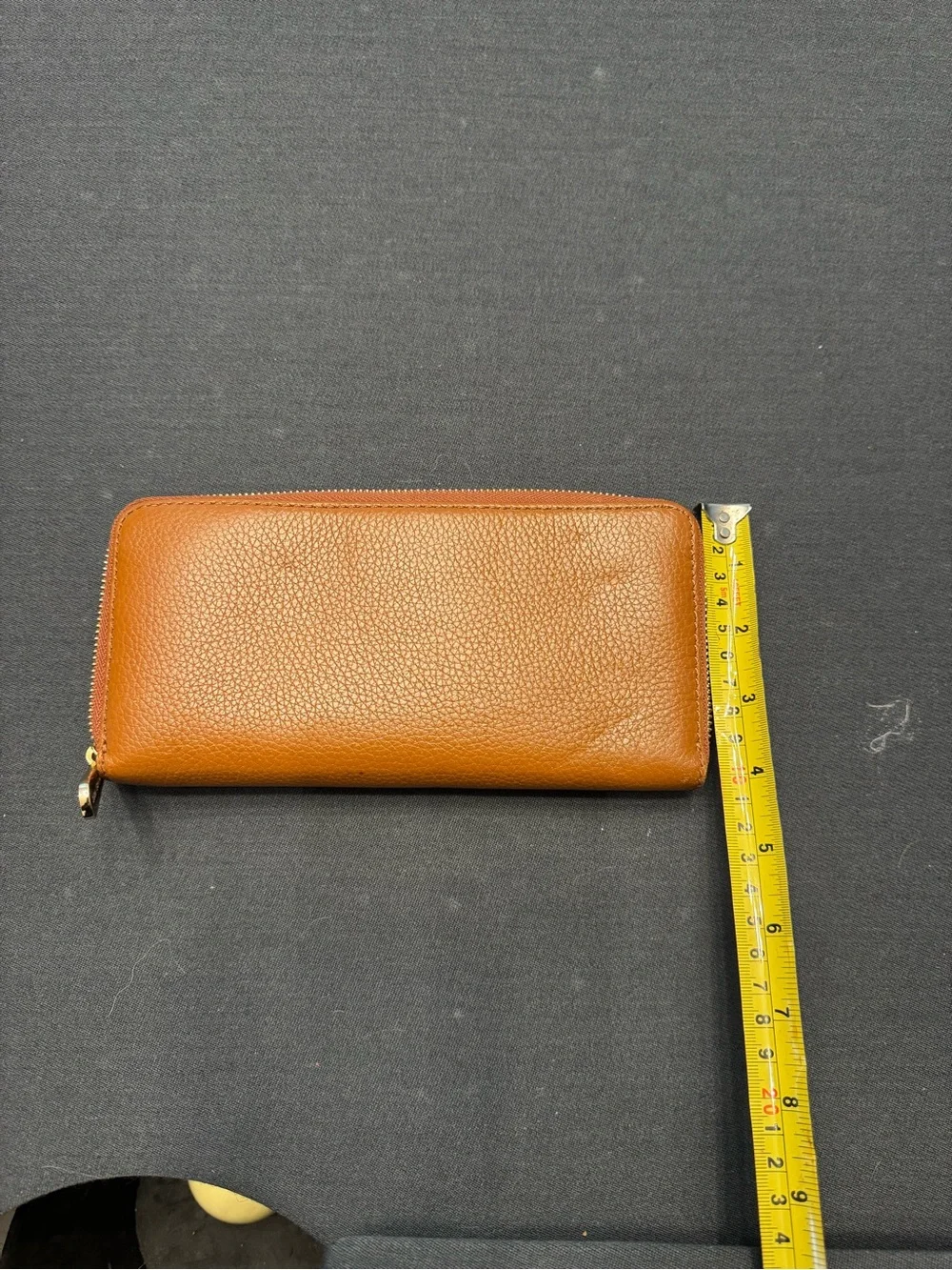 Michael Kors Cognac Pebbled Leather Zip Wallet with Gold Plaque